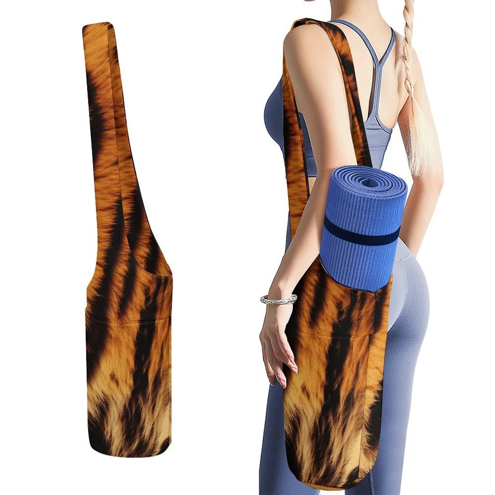 NWTRJ Tiger Striped Pattern Yoga Mat Bag Long Tote Yoga Bag with Large Side Pocket Yoga Mat Carrier Fit Most Size Mats