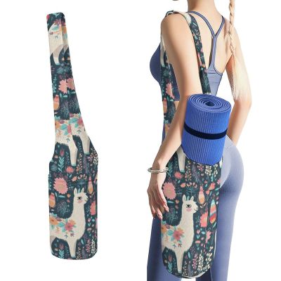 NWTRJ Cute Llama Floral Yoga Mat Bag Long Tote Yoga Bag with Large Side Pocket Yoga Mat Carrier Fit Most Size Mats