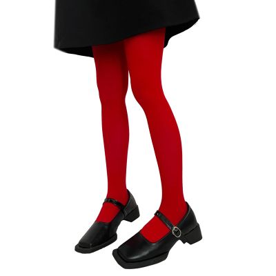 BLULILY Run Resistant Solid Colored Semi Opaque Footed Tights High Waist Pantyhose Control Top Tights Halloween Cosplay Costume