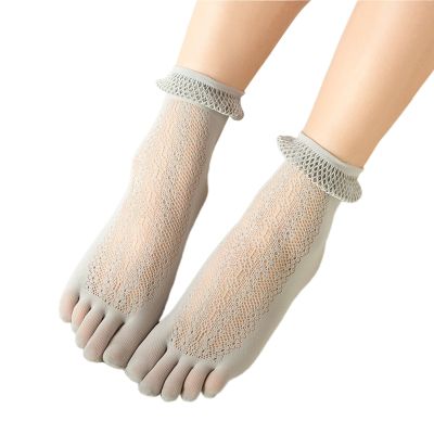 BLULILY Fashion Women Girls Five Finger Sock Sweet Style Hollow Pattern Short Sock Antiskid Finger Toe Socks New 5 Color