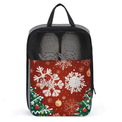 Shoe Bags for Travel Snowflakes And Christmas Trees Shoe Pouch with Zipper Breathable Golf Shoe Bag for Men Women Outside Shoe Storage Organizer for Sport Business Trip Gym