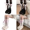 BLULILY Women Japanese Style Ruffle Knitted Long Leg Warmers Knee High Boot Stockings Ballet Style Lace Up Leg Sover Socks view 2
