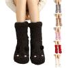 BLULILY Women Winter Cute Bear Embroidery Fuzzy Slipper Socks Non Slip Warm Socks with Grips Furry Plush Sock for Home Sleeping view 2