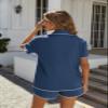 Ekouaer Women's Ribbed Button Down Pajamas Sets 2 Piece Short Sleeve Shorts Pjs Knit Lounge Sets Navy Blue XXL view 4