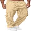 HUNGSON Mens Casual Cargo Pants - Sweatpants Joggers Athletic Trouser Cotton Loose Straight Hiking Pants for Men Beige view 1
