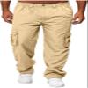 HUNGSON Mens Casual Cargo Pants - Sweatpants Joggers Athletic Trouser Cotton Loose Straight Hiking Pants for Men Beige view 2
