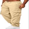 HUNGSON Mens Casual Cargo Pants - Sweatpants Joggers Athletic Trouser Cotton Loose Straight Hiking Pants for Men Beige view 4