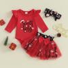 Karwuiio Baby Girl First Christmas Outfit Long Sleeve Romper Tops with Tulle Skirt 3Pcs Infant Fall Clothes Sets (Red, 12-18 Months) view 2