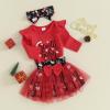 Karwuiio Baby Girl First Christmas Outfit Long Sleeve Romper Tops with Tulle Skirt 3Pcs Infant Fall Clothes Sets (Red, 12-18 Months) view 3