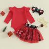 Karwuiio Baby Girl First Christmas Outfit Long Sleeve Romper Tops with Tulle Skirt 3Pcs Infant Fall Clothes Sets (Red, 12-18 Months) view 4