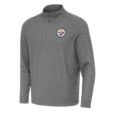 Antigua Men's Heather Black Pittsburgh Steelers Subtle Quarter-Zip Top