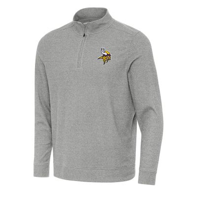 Antigua Men's Heather Gray Minnesota Vikings Subtle Quarter-Zip Top