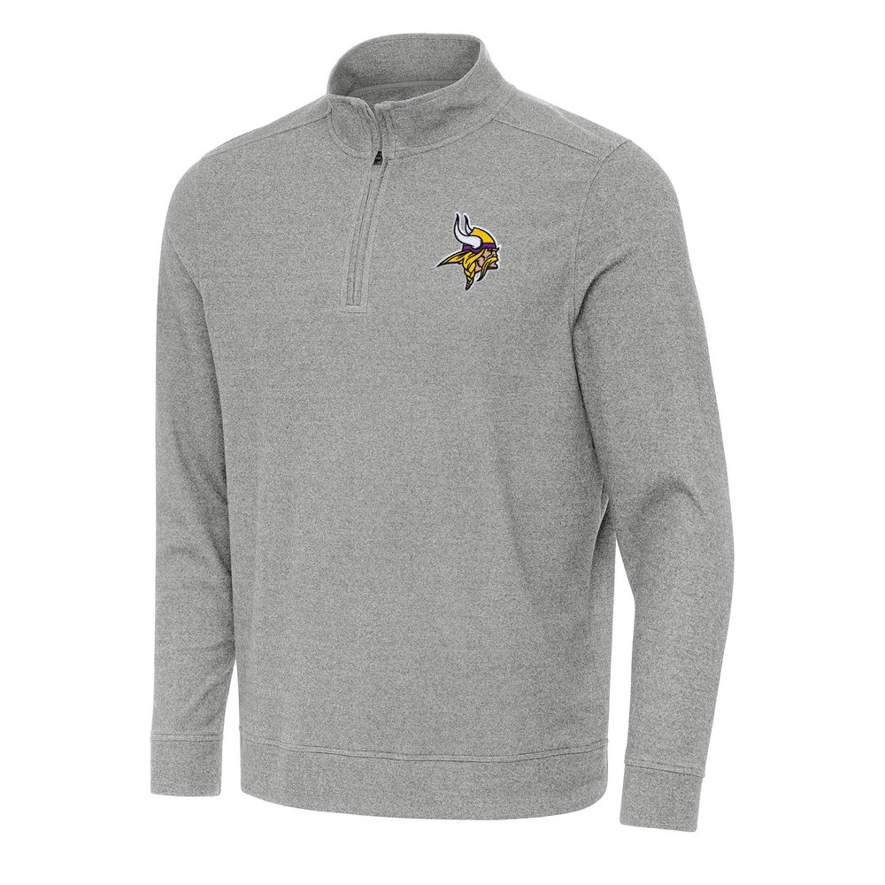 Antigua Men's Heather Gray Minnesota Vikings Subtle Quarter-Zip Top