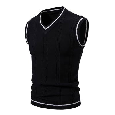 Cambkatl Men's Preppy Striped Sweater Vest Teens Classic V Neck Slim Fit Cable Knitted Sleeveless Pullover Sweaters