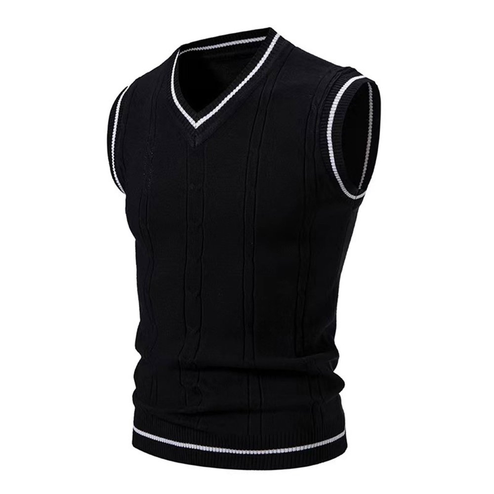 Cambkatl Men's Preppy Striped Sweater Vest Teens Classic V Neck Slim Fit Cable Knitted Sleeveless Pullover Sweaters