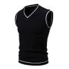 Cambkatl Men's Preppy Striped Sweater Vest Teens Classic V Neck Slim Fit Cable Knitted Sleeveless Pullover Sweaters view 1