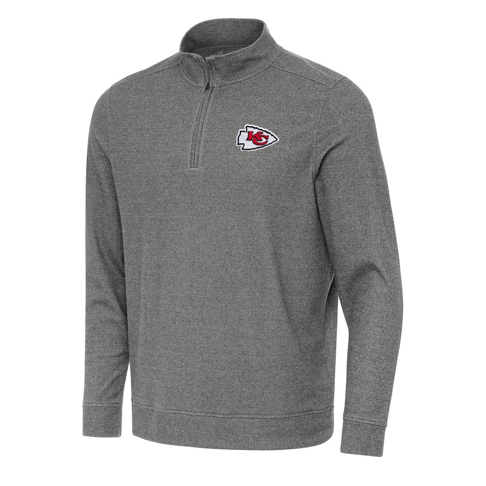 Antigua Men's Heather Black Kansas City Chiefs Subtle Quarter-Zip Top
