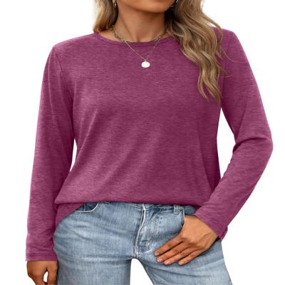 XIEERDUO Womens Long Sleeve T Shirts Casual Fall Vacation Outfits Shirts Dry Fit Purple S
