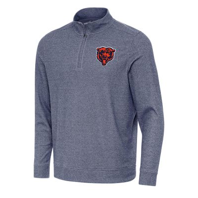 Antigua Men's Heather Navy Chicago Bears Subtle Quarter-Zip Top