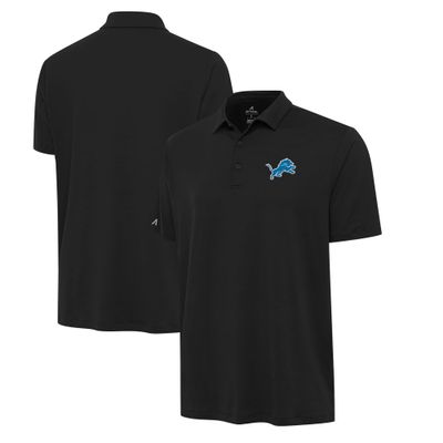 Antigua Men's Black Detroit Lions Reprocess Polo