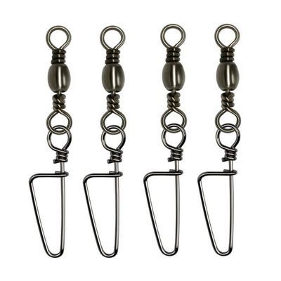 Laxygo 25-50pcs Fishing Rolling Barrel Swivels with Coast Lock Snap Black Nickel Fishing Swivel Snaps Quick Fishing Line Connector (Size 1/0(80lb) 25pcs)