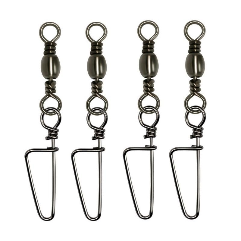 Laxygo 25-50pcs Fishing Rolling Barrel Swivels with Coast Lock Snap Black Nickel Fishing Swivel Snaps Quick Fishing Line Connector (Size 1/0(80lb) 25pcs)
