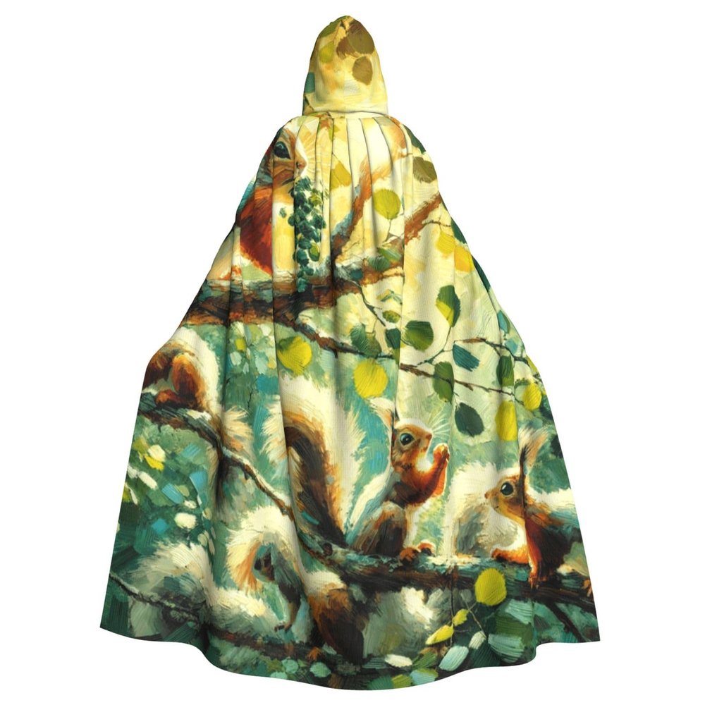 Augenstern Halloween Adult Hooded Cloak Cute-Squirrel-On-Tree Cosplay Costume Robe Cloak Cape