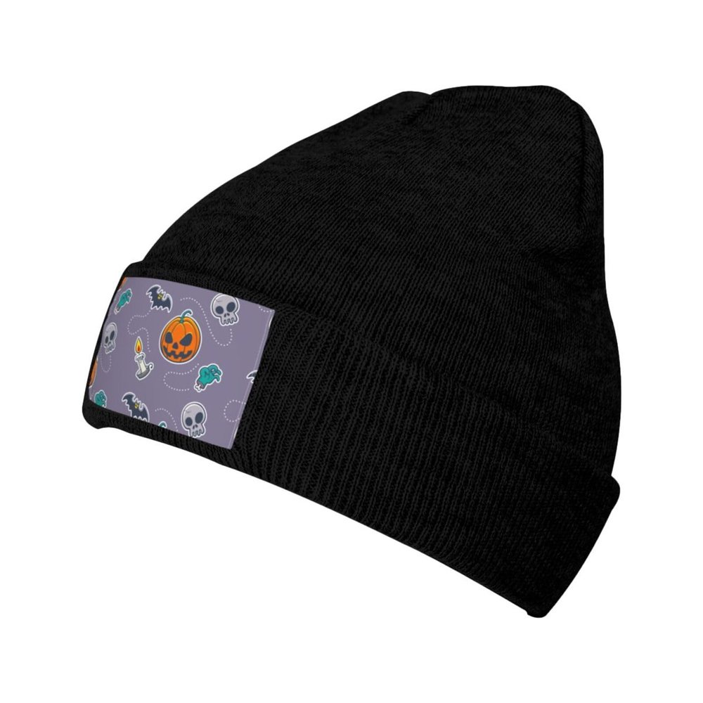 MULIHU Halloween Seamless Pattern Beanie Hat for Men Women Winter Warm Knit Hats Ski Hat Skull Cap Black