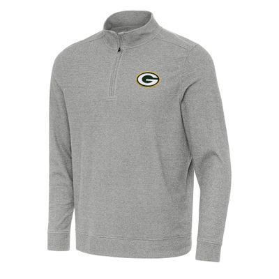 Antigua Men's Heather Gray Green Bay Packers Subtle Quarter-Zip Top
