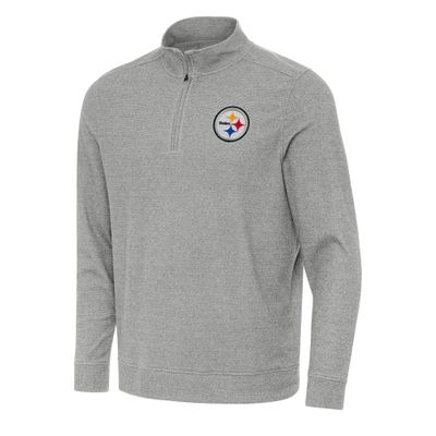 Antigua Men's Heather Gray Pittsburgh Steelers Subtle Quarter-Zip Top