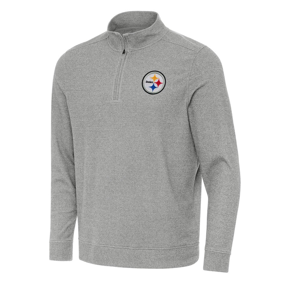 Antigua Men's Heather Gray Pittsburgh Steelers Subtle Quarter-Zip Top