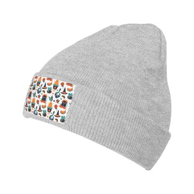MULIHU Happy Halloween Seamless Pattern Beanie Hat for Men Women Winter Warm Knit Hats Ski Hat Skull Cap Gray