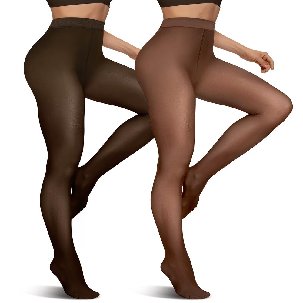 Vertvie Women's Fleece-Lined Thermal Leggings - High Waist Winter Tights Soft Warm Fuzzy Lined Opaque Thick Cold Weather Pants(220g-Thin Fleece,Coffee Sheer/Black Sheer,XX-Large)