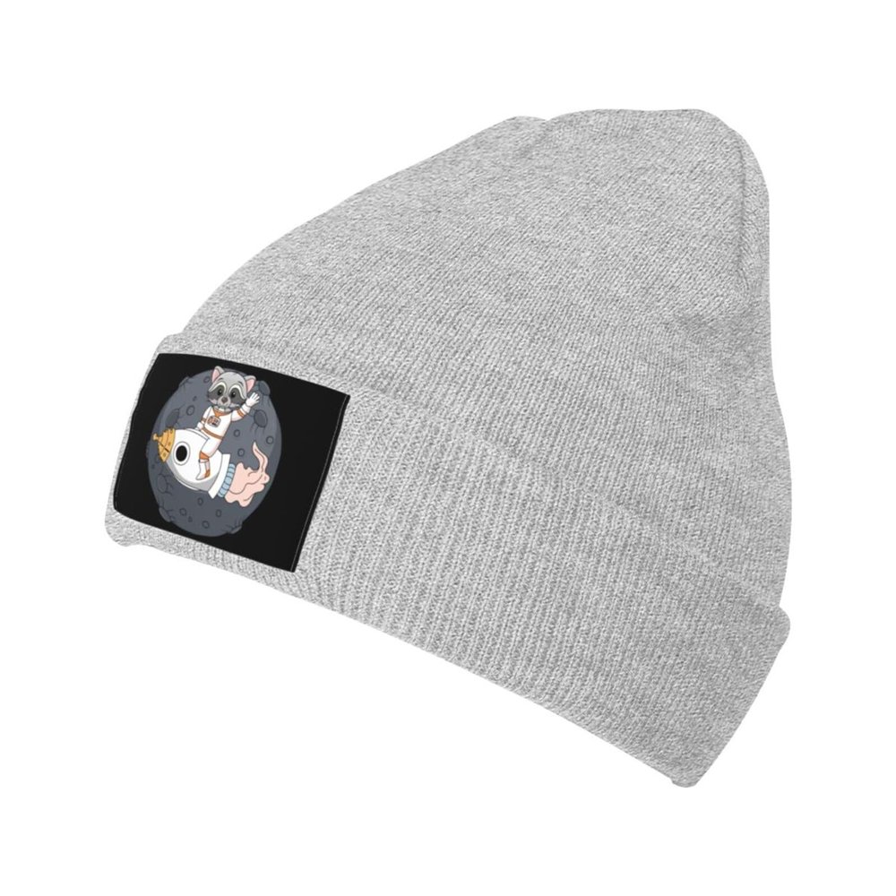 Cute Raccoon in Space Beanie Hat for Men Women Winter Warm Knit Hats Ski Hat Skull Cap Gray