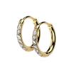 20GA 316L Stainless Steel CZ Crystal Lined 2mm Thin Hinged Huggie Hoop Earrings, Sold as a Pair (8mm Diameter, Gold Tone) view 1
