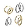 20GA 316L Stainless Steel CZ Crystal Lined 2mm Thin Hinged Huggie Hoop Earrings, Sold as a Pair (8mm Diameter, Gold Tone) view 3