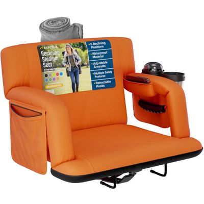 Reclining Stadium Seats for Bleachers with Back Support  Wide Bleacher Chair Cushion, Armrests, Large Pockets, and Multiple Safety Features  Best Stadium Seat Chairs for Camping, Kayak Backs & More