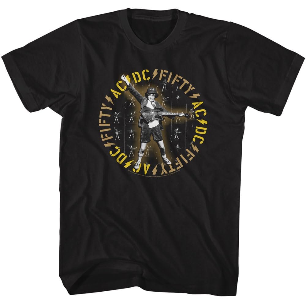 ACDC Fifty Years Angus Young Clock Mens Black Short Sleeve T Shirt Classic Rock Vintage Style Graphic Tee