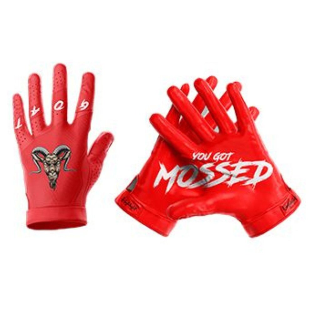 HIGHLIGHT FACTORY ATL G.O.A.T. You Got Mossed - Ultra Grip Football Gloves - Superior Grip, Breathable Design, for All Weather Conditions (Red, Youth Large)