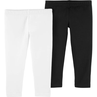 Carter's Girls' Baby, Toddler, Kids, 2 Pack Cotton Leggings (4T, White/Black)