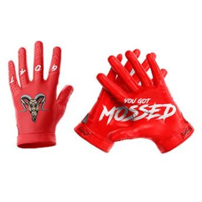 HIGHLIGHT FACTORY ATL G.O.A.T. You Got Mossed - Ultra Grip Football Gloves - Superior Grip, Breathable Design, for All Weather Conditions (Red, Adult Medium)