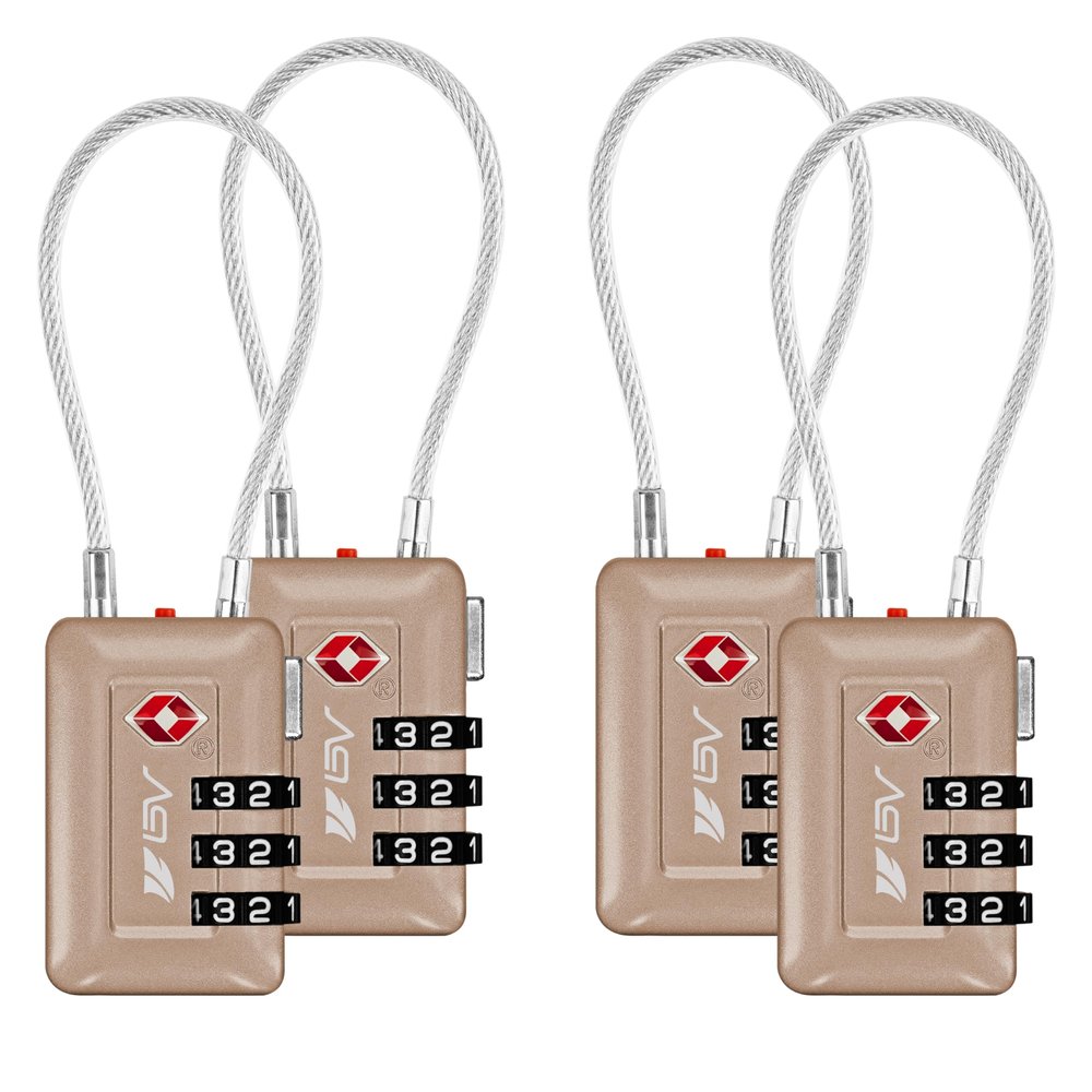 TSA Accepted Luggage Travel Lock, Set-Your-Own Combination Lock for School Gym Locker, Luggage Suitcase Baggage Locks, Filing Cabinets, Toolbox, Case (Titanium, 4 Pack)