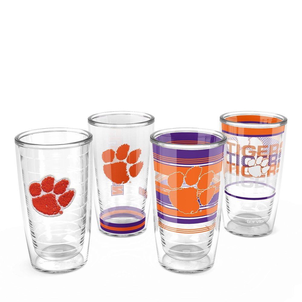 Tervis Clemson Tigers - Assorted Made in USA Double Walled Insulated Tumbler Travel Cup Keeps Drinks Cold & Hot, 16oz 4pk, Classic