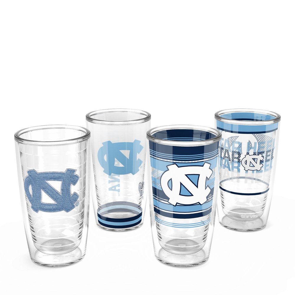 Tervis North Carolina Tar Heels - Assorted Made in USA Double Walled Insulated Tumbler Travel Cup Keeps Drinks Cold & Hot, 16oz 4pk, Classic