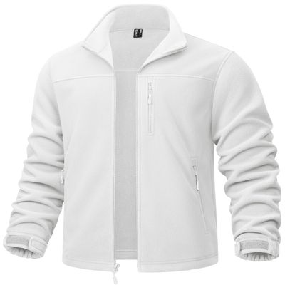 TACVASEN Fleece Lined Jacket Men Zip Up Lightweight Winter Coats Warm Military Tactical Jacket with Pockets Casual Hiking Athletic White L
