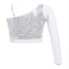 QinCiao Kids Girls Latin Jazz Dance Tops One Shoulder Long Sleeve Crop Top Raves Festivals Silver 5-6 Years view 2