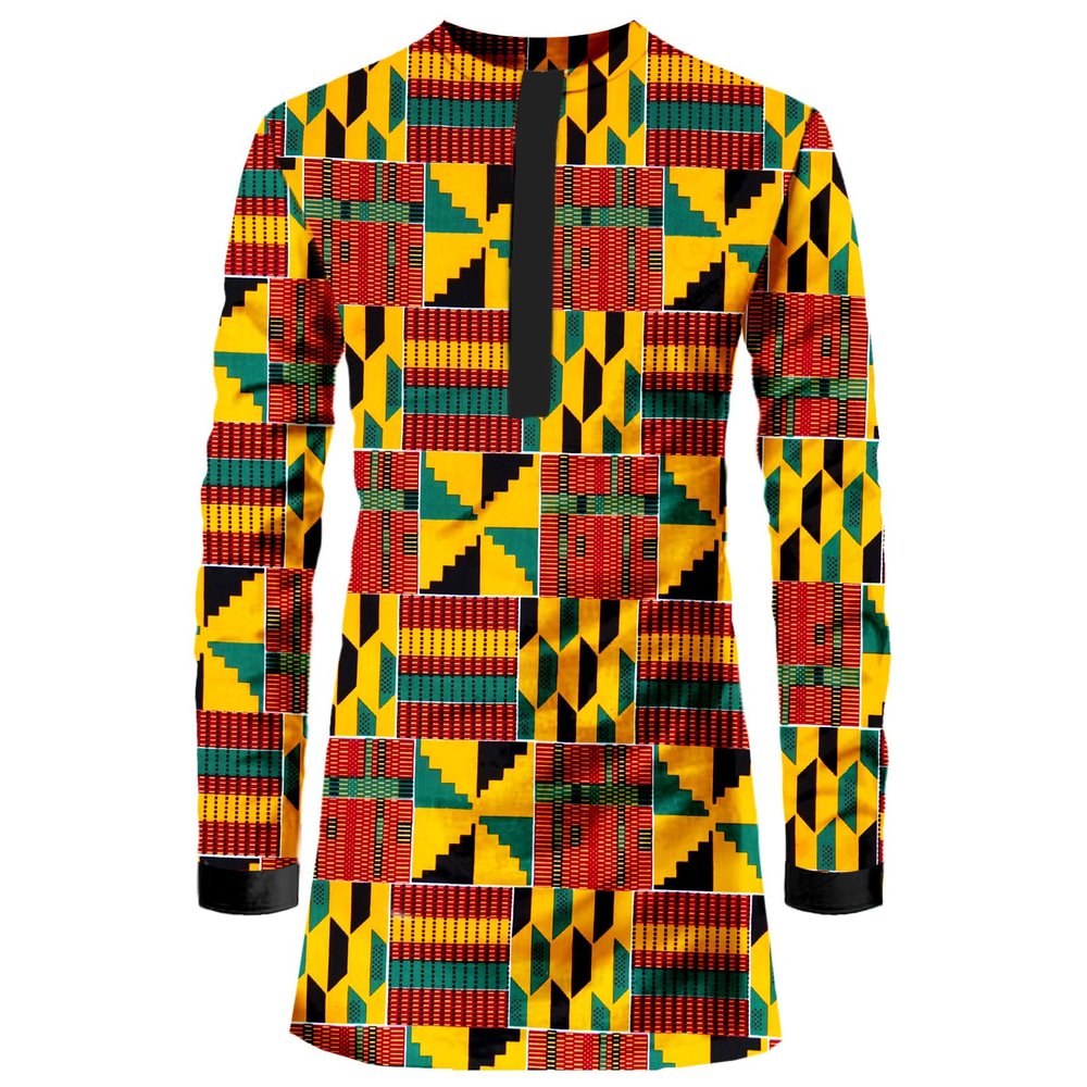 African Mens Shirt Traditional Long Sleeve Dashiki Print Cotton Wax Cloth Top V041 X-Large