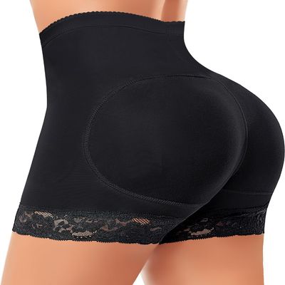 FENOMO Padded Underwear for Women Butt Lifter Panties Booty Pads Butt Enhancer Lace Boyshorts Shapewear (#2 Black-high Waisted,XX-Large,XX-Large)