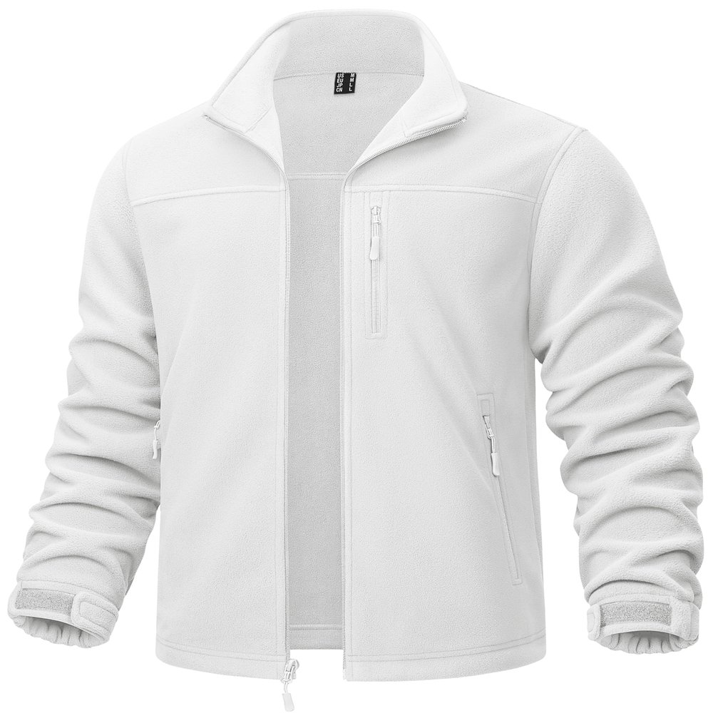 TACVASEN Fleece Lined Jacket Men Zip Up Lightweight Winter Coats Windproof Military Tactical Jacket with Pocket Casual Hiking Athletic White M