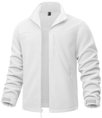 TACVASEN Fleece Lined Jacket Men Zip Up Lightweight Winter Coats Warm Military Tactical Jacket with Pockets Casual Hiking Athletic White 2XL